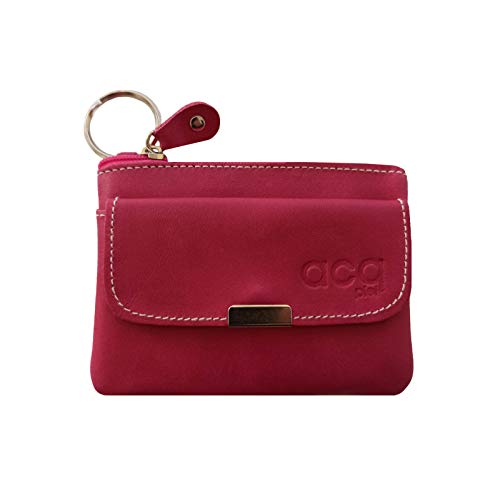 FIONCCI Monedero Mujer Piel Auténtica con Cremallera y Bolsa de Regalo (fucsia)