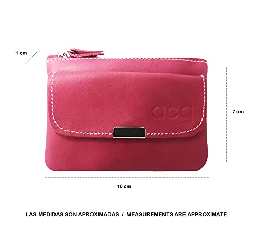 FIONCCI Monedero Mujer Piel Auténtica con Cremallera y Bolsa de Regalo (fucsia)