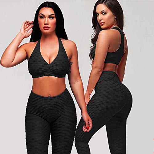 FITTOO Leggings Push Up Mujer Mallas Pantalones Deportivos Alta Cintura Elásticos Yoga Fitness Negro S