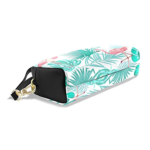 Flamingo Palm - Estuche para lápices, diseño de hojas de flamenco impresas, bolsa de viaje de maquillaje, gran capacidad, piel impermeable, 2 compartimentos para niñas, niños, mujeres y hombres