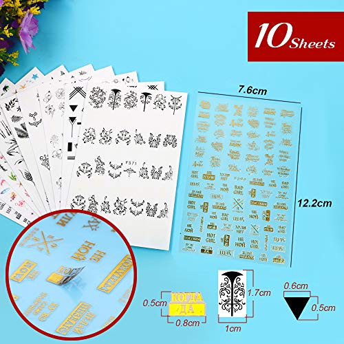 FLOFIA Pegatinas Uñas Adhesivas Plumas Flores Flamenco Hoja Planta Blanco y Negro Calcomanía Uñas Animal Tatuaje Uñas Nail Art Stickers para Decoración Manicura DIY