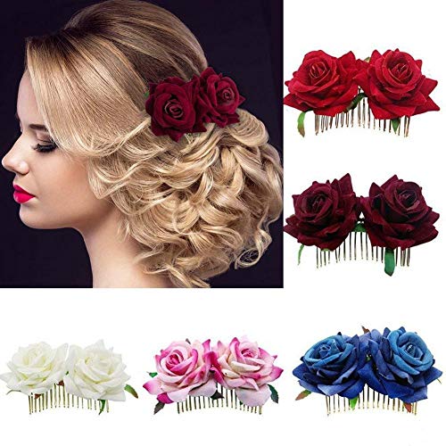 Flor de rosa artificial Peine para el cabello Romántico Fantasía Doble seda Terciopelo Rosa Peine de metal Pinzas para el cabello Horquilla Nupcial Mujeres Sombreros Fiesta de boda Accesorios para