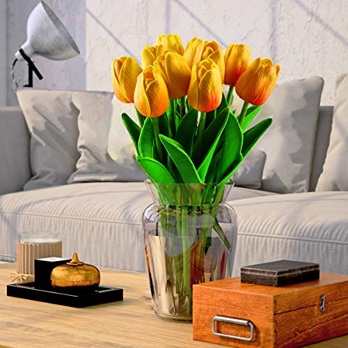 Flores de tulipán Artificiales,10 Piezas Real Touch Artificial Látex Tulipanes Flores Tulipanes Falsos Flores Ramos de Boda Flor Tulipán para Boda Hogar Jardín Decoración (Naranja)