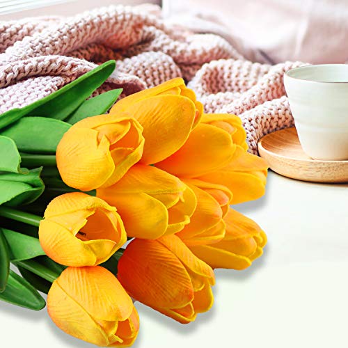 Flores de tulipán Artificiales,10 Piezas Real Touch Artificial Látex Tulipanes Flores Tulipanes Falsos Flores Ramos de Boda Flor Tulipán para Boda Hogar Jardín Decoración (Naranja)