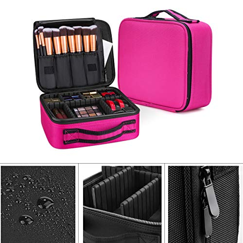 FORRICA Portátil Bolsa de Maquillaje Mujer Organizador Bolso Cosmético Neceser Maquillaje Viaje Almacenamiento de Maquillaje Grande Estuches de Maquillaje Profesional Rojo