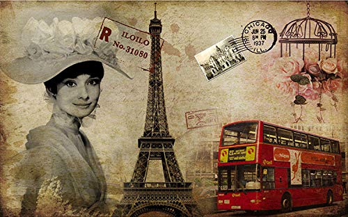 Fotomurales 3D 400*280Cm Peluquería Estrellas Europeas Y Americanas Paris Tower Bus Coches Papel Pintado Tejido No Tejido Decoración De Pared Decorativos Murales Moderna De Diseno Fotográfico Regalo