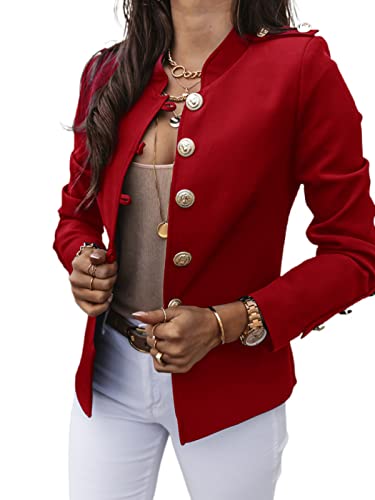 Freenfitmall Otoño Moda Mujeres Chaquetas Abrigo Manga Larga Sólida Trajes Botón Abrigo Slim Oficina Señora Slim Chaqueta Blazer, rosso, 48