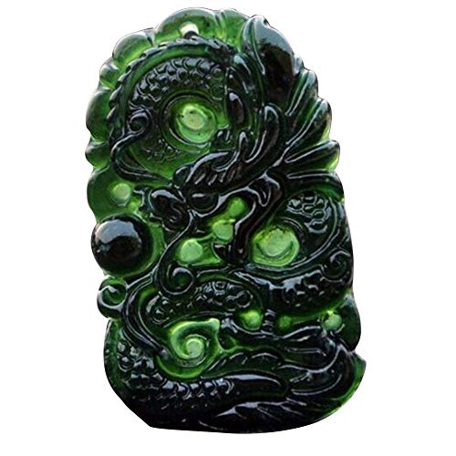 gaeruite Natural Black Green Jade Pendant, dragón Chino en Forma de Collar de Jade Hecho a Mano Adornos para artesanía Buena Suerte