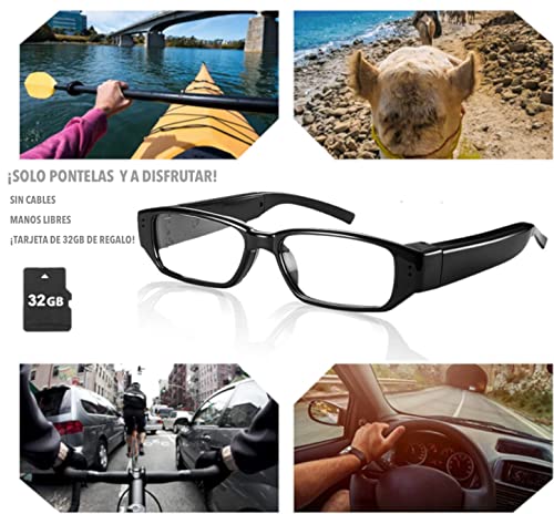 Gafas Mini Cámara Espía Oculta, con Grabación en Movimiento para Fotos y Video - Camara Espia Visión HD 1080P | Tarjeta 32 GB Incluida.