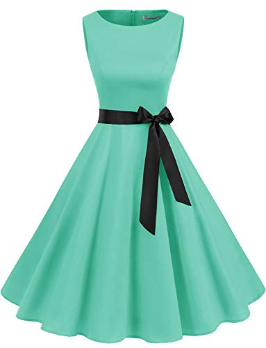 Gardenwed Mujer Audrey Hepburn Rockabilly Vintage Vestido 1950s Retro Cóctel Swing Fiesta Vestido Tiffany Blue 2XL