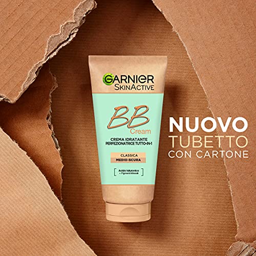 GARNIER Bb Cream Classic Skinactive, para piel uniforme e hidratada, aspecto natural, enriquecida con ácido hialurónico, aloe vera y pigmentos minerales, spf 25, tono medio-oscuro, Classic Medium