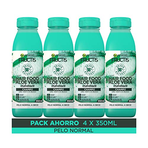 Garnier Fructis Hair Food Champú Aloe Vera Hidratante, indicado para Pelo Normal a Seco - Pack de 4 x 350 ml