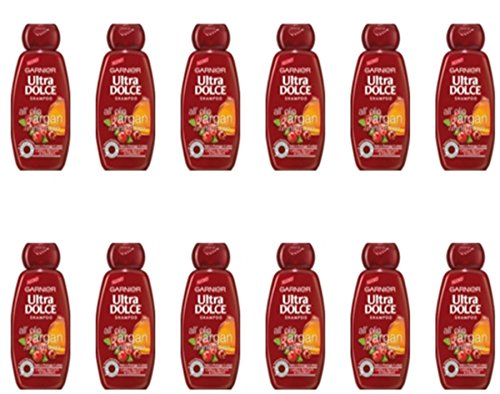 Garnier Ultra Dolce - Lote de 12 botes de champú al aceite de argán y arándano rojo para cabellos teñidos