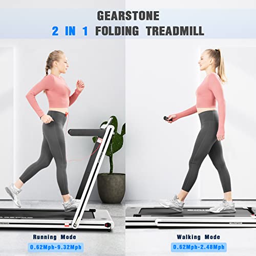 GEARSTONE Cinta de Correr Plegable 2 en 1, 2HP Potente Motor, 1-15 km/h con 2 Modos Deportivos Preestablecidos, Táctil/Control Remoto, Cinta de Correr con Bluetooth, Talla única