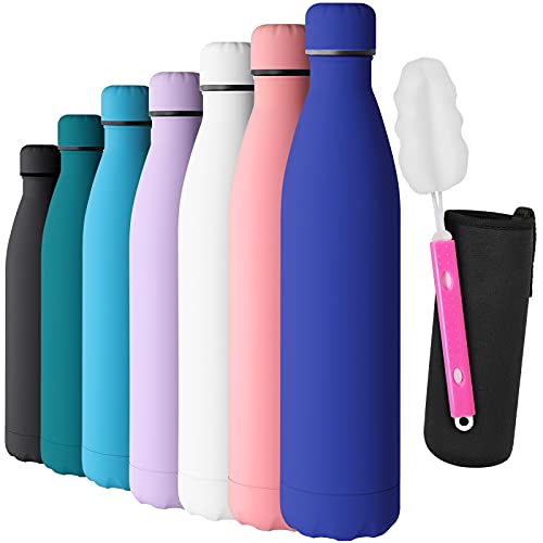 GeeRic Botella Termica 500ml,Botella Termo Acero Inoxidable Mantener 12H Caliente/24 Frío,Botella de Agua+Cepillo+Bolsa portátil para Taza Termo para Acampar,Escuela,Deportes,Gimnasio Azul Zafiro