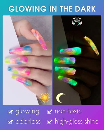 Gelike Esmalte Semipermanente Neon para Uñasen Gel UV LED, 6 Colores 10ml Gel Soak Off para Manicura Fluorescencia Naranja Rosa Amarillo Verde Violeta Azul, Brilla en la oscuridad (Fluo Neon)