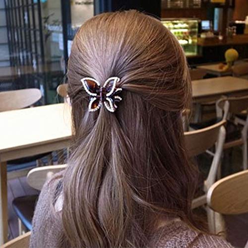 Genglass Pinzas para el pelo con forma de mariposa, pasador para el pelo de cristal, pinza para la mandíbula rosa, pieza de cabeza para mujer, paquete de 2