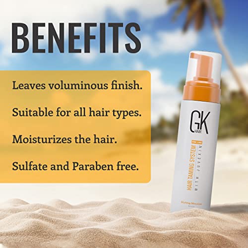 GK HAIR Global Keratin Volumizing Hair Styling Mousse 250ml-Mejora el volumen de los rizos con una fijación media y potencia el brillo Espuma hidratante para el control del encrespamiento en el secado