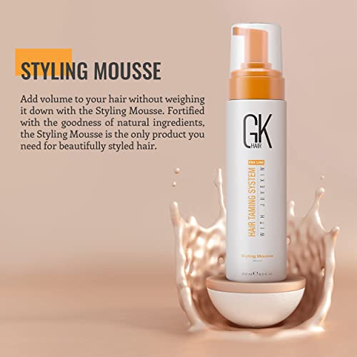 GK HAIR Global Keratin Volumizing Hair Styling Mousse 250ml-Mejora el volumen de los rizos con una fijación media y potencia el brillo Espuma hidratante para el control del encrespamiento en el secado