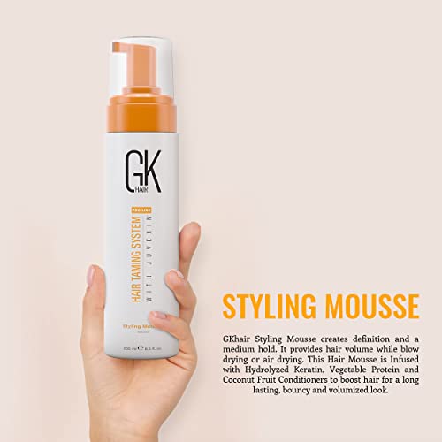 GK HAIR Global Keratin Volumizing Hair Styling Mousse 250ml-Mejora el volumen de los rizos con una fijación media y potencia el brillo Espuma hidratante para el control del encrespamiento en el secado