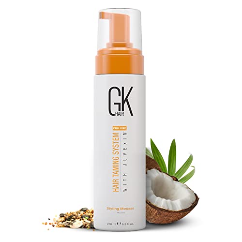 GK HAIR Global Keratin Volumizing Hair Styling Mousse 250ml-Mejora el volumen de los rizos con una fijación media y potencia el brillo Espuma hidratante para el control del encrespamiento en el secado