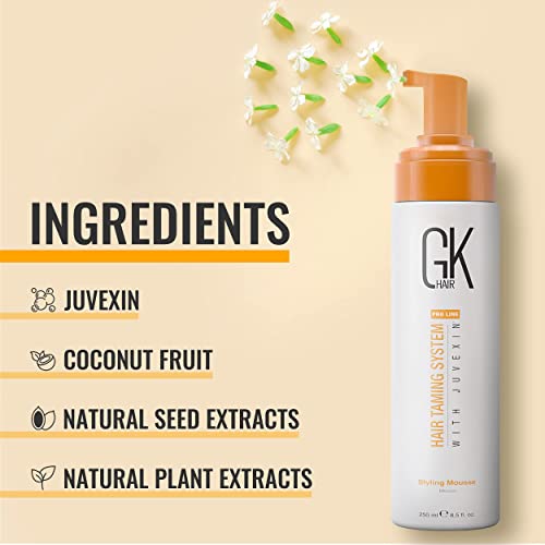 GK HAIR Global Keratin Volumizing Hair Styling Mousse 250ml-Mejora el volumen de los rizos con una fijación media y potencia el brillo Espuma hidratante para el control del encrespamiento en el secado