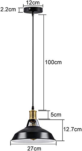 Glighone Lámpara de Techo Vintage Lámpara Colgante Industrial Retro Rústica Clásico Luz de Pantalla de Metal, La Carcasa de Fuera o Tulipa Negro, Interno Blanco