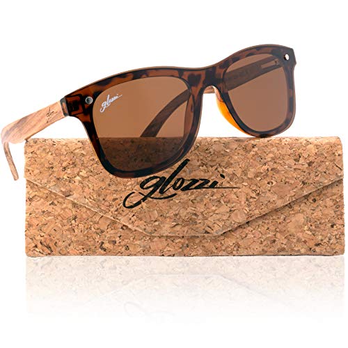 glozzi Gafas de sol de madera hombre y mujer con lentes polarizadas UV400, patillas de madera y estuche de corcho