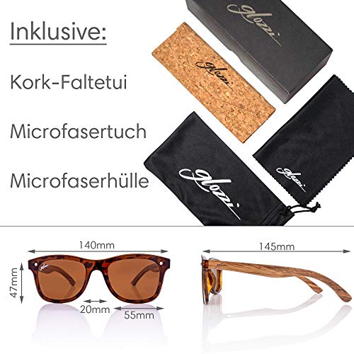 glozzi Gafas de sol de madera hombre y mujer con lentes polarizadas UV400, patillas de madera y estuche de corcho