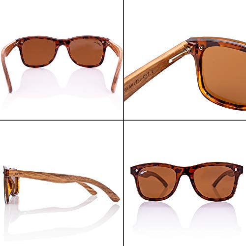 glozzi Gafas de sol de madera hombre y mujer con lentes polarizadas UV400, patillas de madera y estuche de corcho