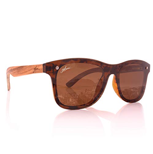 glozzi Gafas de sol de madera hombre y mujer con lentes polarizadas UV400, patillas de madera y estuche de corcho