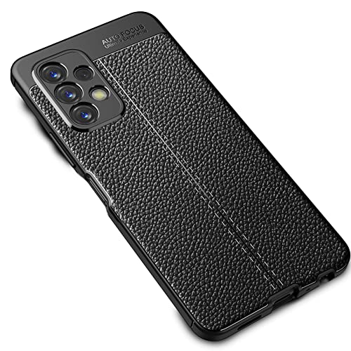 GMUJIAO Funda para Samsung Galaxy A23,Estuche Antideslizante con Patrón de Lichi,Estuche de TPU Suave Ultradelgado y Duradero con 2 Protectores de Pantalla de Vidrio Templado [Ultradelgado]-Negro