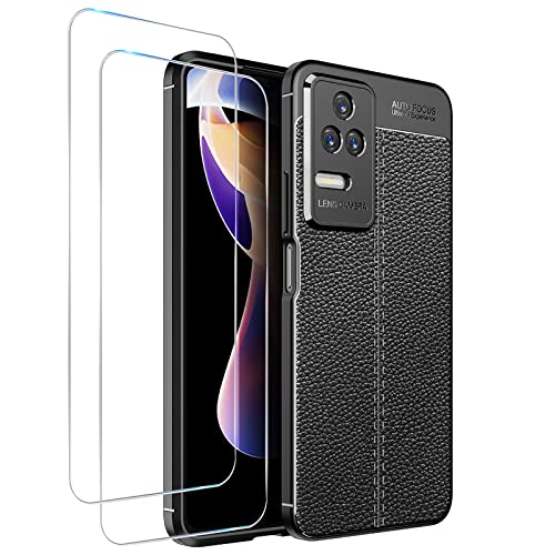 GMUJIAO Funda para Xiaomi Redmi K50,Estuche Antideslizante con Patrón de Lichi,Estuche de TPU Suave Ultradelgado y Duradero con 2 Protectores de Pantalla de Vidrio Templado [Ultradelgado]-Negro