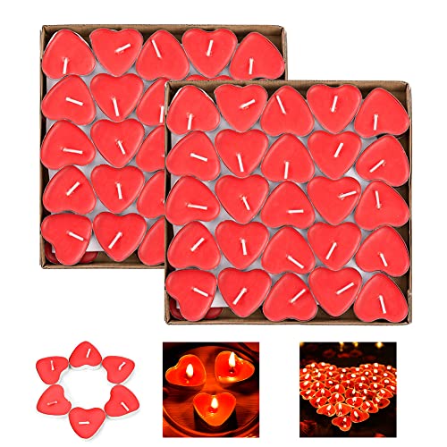 Gohytal Velas Romanticas, 50 Velas Pequeñas Rojas, Velas de Corazón Decorativas, Sin humo Velas, Noche Romantica Velas para San Valentin, Bodas, Cumpleaños Fiestas