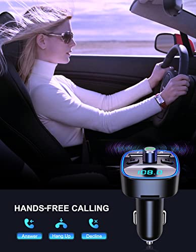 Goigrn Transmisor Bluetooth Coche, [Luz de Anillo Azul] Manos Libres Coche, Adaptador Bluetooth Coche con Doble USB Reproductor MP3 Mechero Coche, Adaptador Radio Soporte Tarjeta SD y U Disk