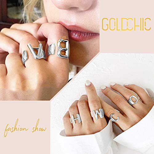 GOLDCHIC JEWELRY Anillos Letras H para Hombres Talla Ajustable Argolla Platina con Iniciales de Nombre