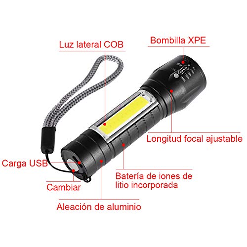 GOLDGE Linterna LED Alta Potencia Linternas para Ciclismo Camping, Portátil Linterna 500 Lúmenes 3 Modos USB recargable Linterna de Alto Rendimiento para Montañismo Reparación del Coche