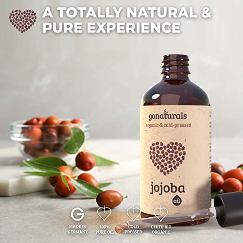 GoNaturals Aceite de Jojoba 100% Puro - Aceite Jojoba Puro Ecologico, Antiarrugas y Antiacné - Aceite de Jojoba Organico Prensado en Frio - Bio Jojoba Oil Organic - Aceite de Jojoba para Cabello, 50ml