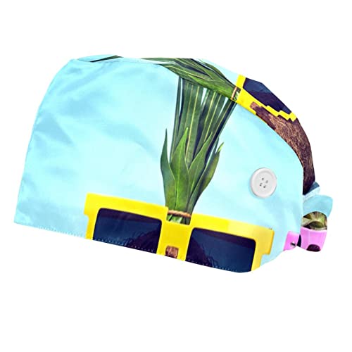 Gorra de trabajo con botón y banda para el sudor ajustable,Fruta Coconut Tropical Fashion Beach,Sombreros de trabajo para mujeres y hombres,paquete de 2