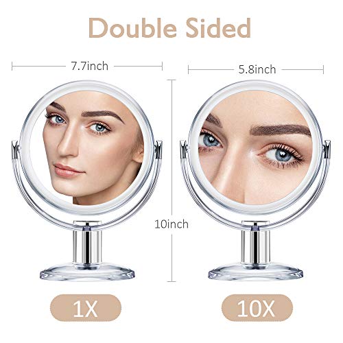 Gotofine Espejo de Maquillaje de Doble Cara 1 x 10 x Aumento, Espejo Cosmético con Soporte de Mesa Independiente con rotación de 360 °