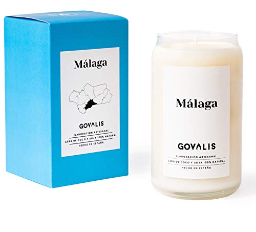 GOVALIS Vela Aromática Málaga | Cera de Soja 100% Natural | 100 Horas, Vela Perfumada Grande en Vaso, Viajes Recuerdos de Málaga, Regalos Originales para Amigos, Decoración, Yoga, Dormitorio, Baño