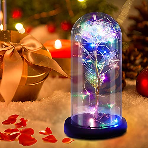 Goyal Rosa Eterna Rosa Bella y Bestia,Elegante Cúpula de Cristal con Base Pino Luces Led Fairy Lights String,Romántica Sorpresa para el Día de San Valentín,Regalos para Aniversario de Bodas/Cumpleaño