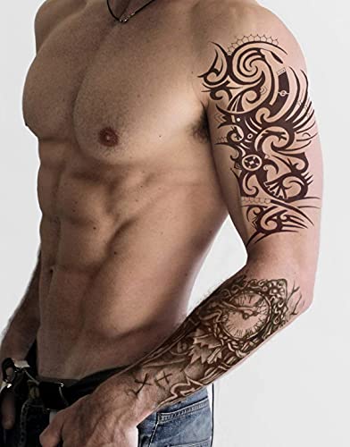 Grandes Calcomanías para Tatuajes de Transferencia Temporal para Hombres Niños y Adolescentes (8 hojas) - Pegatinas Falsas - Brazos Hombros Pecho Piernas Espalda Tatuajes Realistas a Prueba de Agua