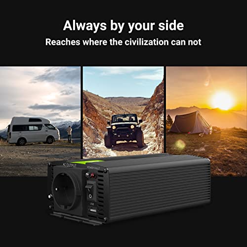 Green Cell® 300W/600W 12V a 220V/230V Onda sinusoidal Pura Inversor de Corriente DC AC Power Inverter Transformador de Voltaje para Coche Camion con Puerto USB y Pinzas de conexión a batería