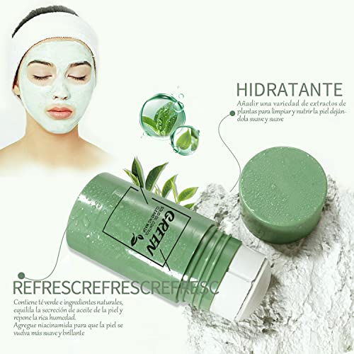 Green Mask Stick,Máscara de Té Verde,Mascarilla de Arcilla De Limpieza Profunda Poros y Espinillas,Hidratar Piel, Ajustar el Equilibrio de Agua y Aceite