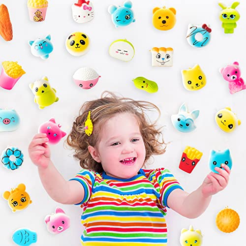 GROBRO7 Squeeze 30p Juego de Juguetes para apretar al Azar Kawaii Food Animal Anti-Stress Squeeze Soft Cream Perfumado Slow Rising Squeeze Toys Correas de teléfono Favor de Fiesta de cumpleaños