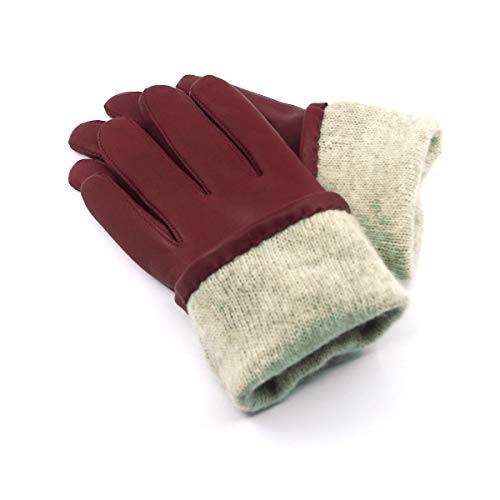 Guantes de cuero para mujer Pantalla táctil con forro de cachemira Guantes de conducción de piel de oveja cálidos de invierno，Borgoña，M