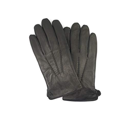 Guantes de invierno de cuero para hombre Guantes de montar de piel de oveja suave con forro de cachemira cálida,Negro,XL