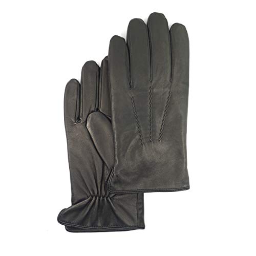 Guantes de invierno de cuero para hombre Guantes de montar de piel de oveja suave con forro de cachemira cálida,Negro,XL