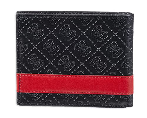 Guess Cartera Bifold Barreño, Negro/Rojo, Talla única para Hombre